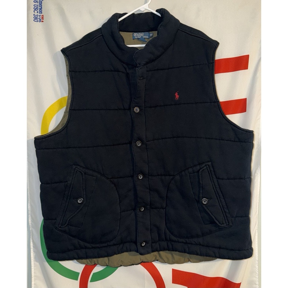 Vintage Polo Ralph Lauren Vest Mens 3XB Black Puffer Military Field Full Zip